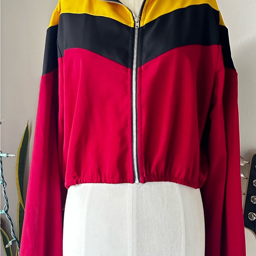I 🩷 it Women’s Retro Color Block Track Jacket Zip Up Yellow Black Red SZ L